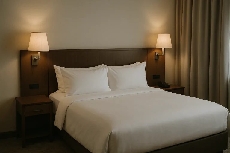 Chambre d'hôtel élégante sans traces de punaises de lit, ambiance accueillante.